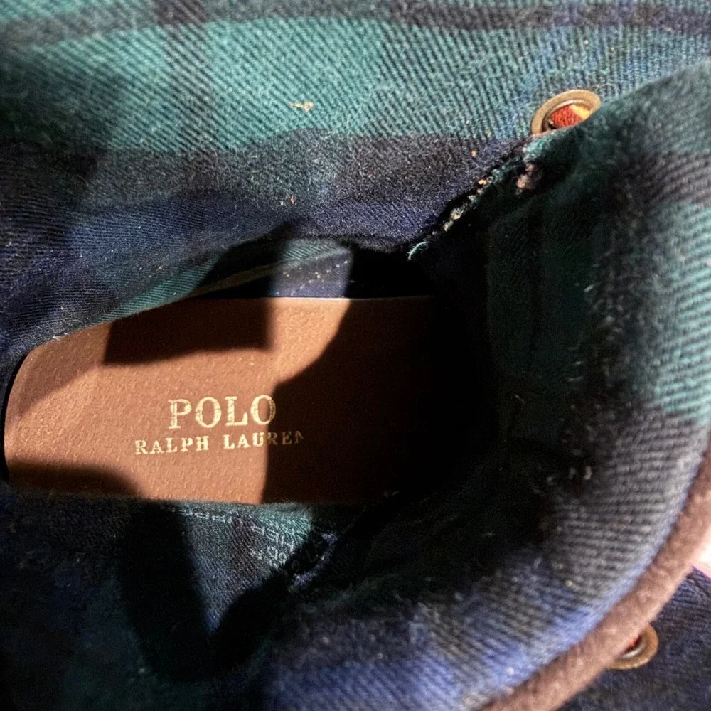 Polo Ralph Lauren Ranger Suede Boots 9.5 Brown Plaid Tartan Collar Classic Fall
